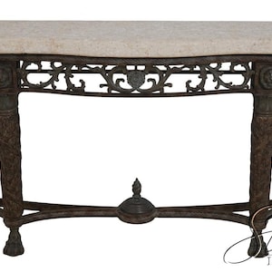 69626: MAITLAND SMITH Travertine Top Bronze Console Table zdjęcie 1