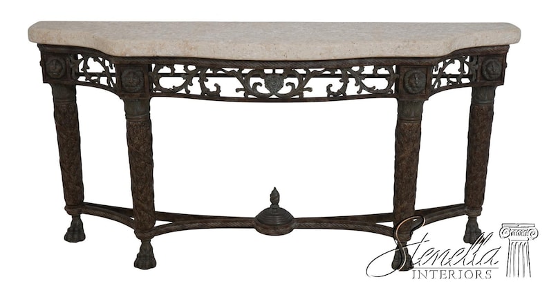69626: MAITLAND SMITH Travertine Top Bronze Console Table zdjęcie 1