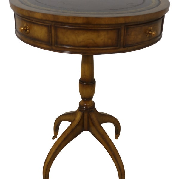 Brown Wood Multi Drawer Leather Top Table