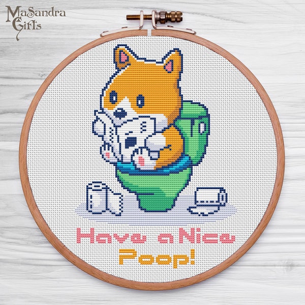 Have A Nice Poop Cross Stitch Pattern, Corgi Cross Stitch Pattern