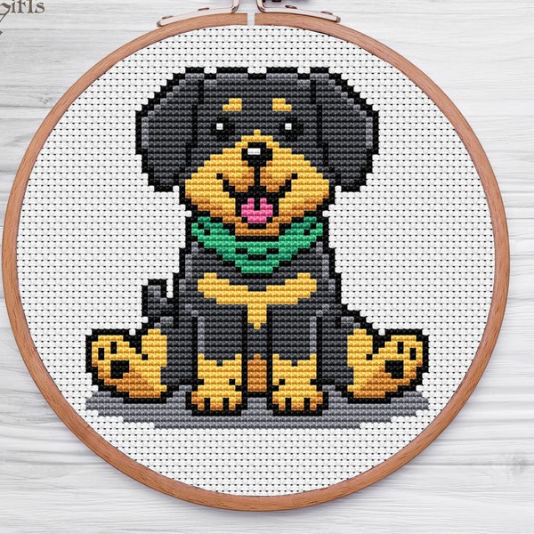 Patrón de punto de cruz de perro Rottweiler, patrón de punto de cruz de mascota