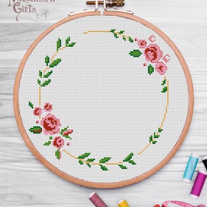 Flower Frame Cross Stitch Pattern, Border Cross Stitch Pattern