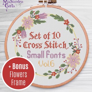 Set of 10 SMALL Cross Stitch Fonts Pattern + Bonus. Vol.6