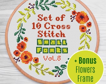 Set of 10 SMALL Cross Stitch Fonts Pattern + Bonus. Vol.8