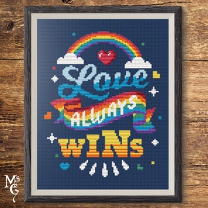 Love Always Wins Cross Stitch Pattern, Pride Cross Stitch Pattern