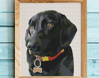 Patrón de punto de cruz de Labrador negro: Retrato de perro (Descarga en PDF, compatible con Pattern Keeper)