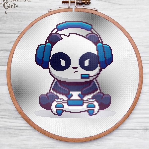 Panda Cross Stitch Pattern,Gamer Cross Stitch Pattern