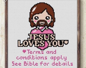 Jesus Loves You Cross Stitch Pattern, Funny Christ, Jesus Meme, Humour