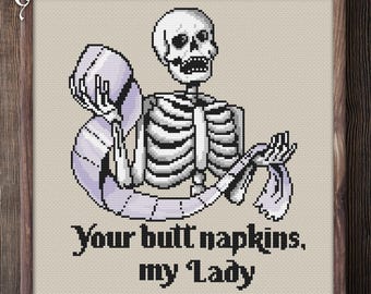 Restroom Cross Stitch Pattern: Gothic Skeleton, Toilet Humor (PDF Pattern)