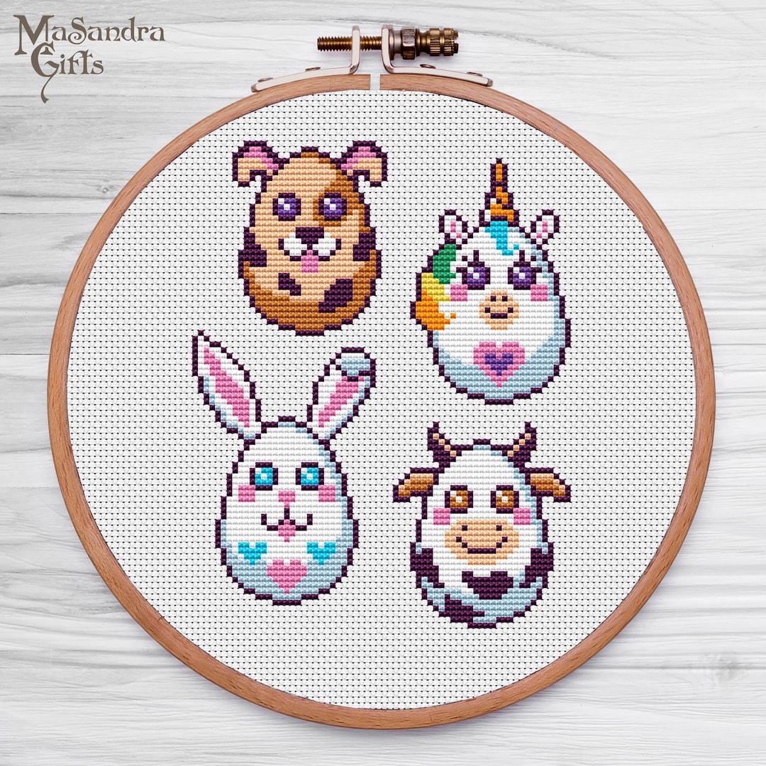 Easter Eggs Stitch Pattern, Funny Animals Cross Stitch Pattern - Etsy