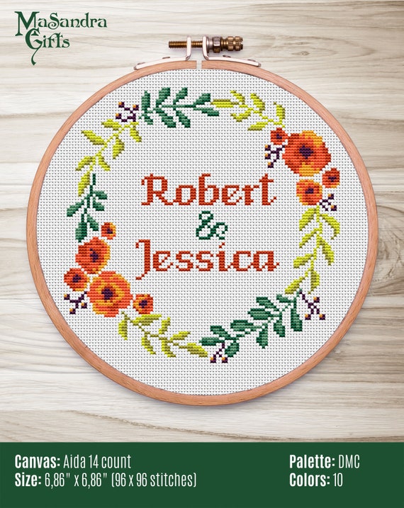 Flower Frame Cross Stitch Pattern, Border Cross Stitch Pattern 