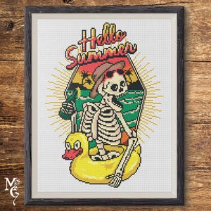 Hello Summer Skeleton Cross Stitch Pattern (PDF Pattern)