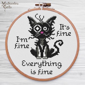 Stressed Cat Cross Stitch Pattern, Everything Is Fine (PDF Pattern)