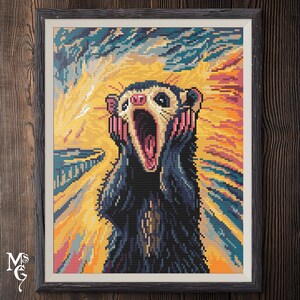 Scream Ferret Cross Stitch Pattern: Funny Possum Embroidery (PDF Download)