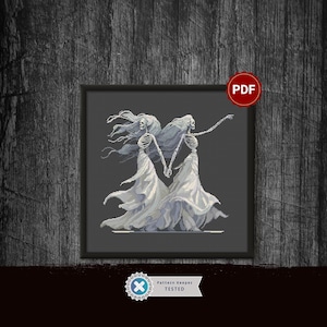 Patrón de punto de cruz de esqueletos góticos: bordado Silver Sisters (descarga en PDF)