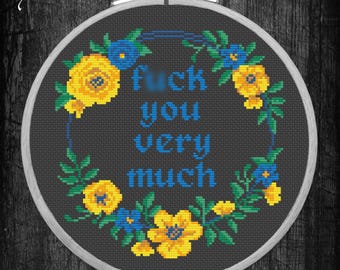 Floral Vulgar Cross Stitch Pattern: Funny Protest Embroidery (PDF Pattern)