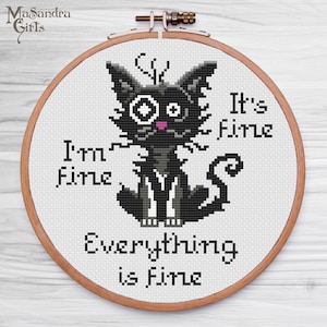 Everything Is Fine Cross Stitch Pattern, Stressed Cat Cross Stitch Pattern