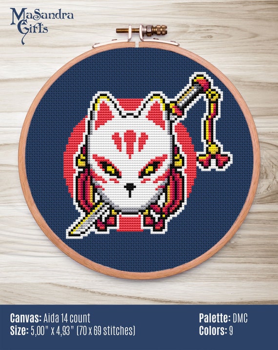 Kitsune With Sword Cross Stitch Pattern Anime Cross Stitch Etsy