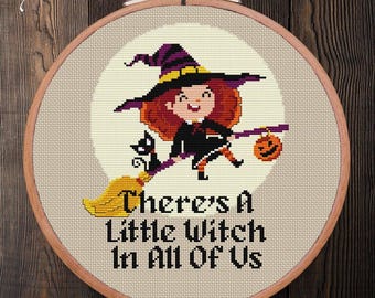 Little Witch Halloween Cross Stitch Pattern, Beginner Friendly (PDF Pattern)