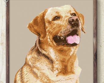 Patrón de punto de cruz de Labrador dorado: Retrato de perro (patrón PDF)