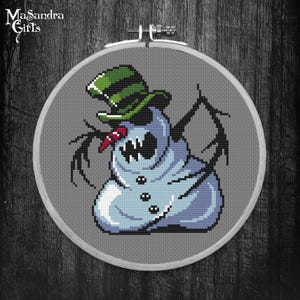 Creepmas Schneemann Kreuzstichmuster: Weihnachtsschädel PDF-Muster