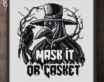 Plague Doctor Cross Stitch Pattern: Mask It or Casket (PDF Pattern)
