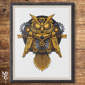 Steampunk Owl Cross Stitch Pattern: Beginner DIY Project (PDF Pattern)