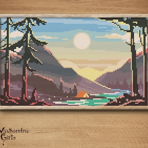 Mountain Landscape Stitch Pattern, Mountain Stitch Pattern, Cross Stitch Pattern, Cross Stitch Art Pdf Digital Download