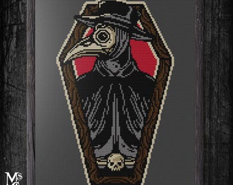 Patrón de punto de cruz del Doctor de la Peste: Diseño de ataúd de Halloween (Patrón digital)