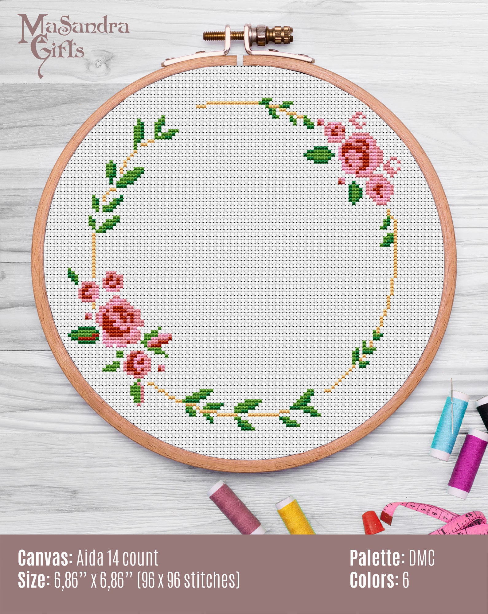 Flower Frame Cross Stitch Pattern, Border Cross Stitch Pattern 