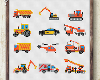 Cross-stitch pattern of Vehicles, Perfect for Kids and Adults, Nursery pattern