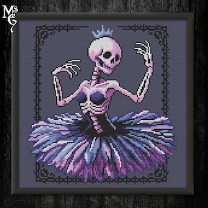 Kruissteekpatroon gotische skeletballerina: griezelig-chique ballet (pdf-patroon)
