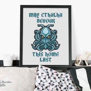 Patrón de punto de cruz «Que Cthulhu devore esta casa al final» (PDF)