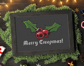 Merry Creepmas Cross Stitch Pattern: Skull Mistletoe (PDF Pattern)