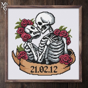 Skeletons in Love Cross Stitch Pattern. Anniversary Pattern. Wedding Cross Stitch