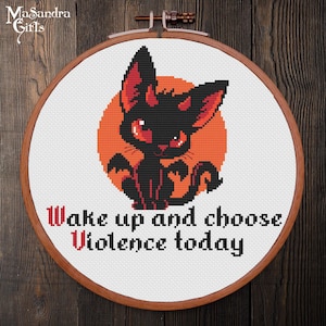 Devil Cat Cross Stitch Pattern. Wake-up quote pattern