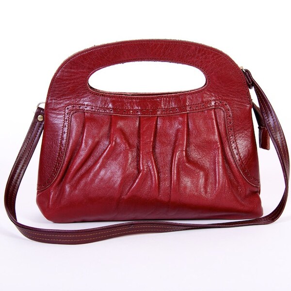 Burgundy Red Leather Hand Bag Shoulder Purse Grunge Preppy Red Wine Mini Briefcase