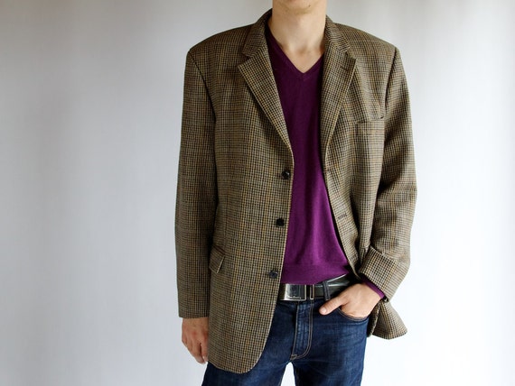 Plaid Virgin Wool Tweed Mens Blazer Sport Coat Gray Brown | Etsy