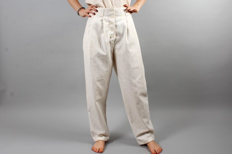 Vintage 80s Pants Champagne Pants Beige Hippie Boho Pants Summer Pants Tapered Leg Pants Pockets Hammer Pants Pleated Trouser Size Medium
