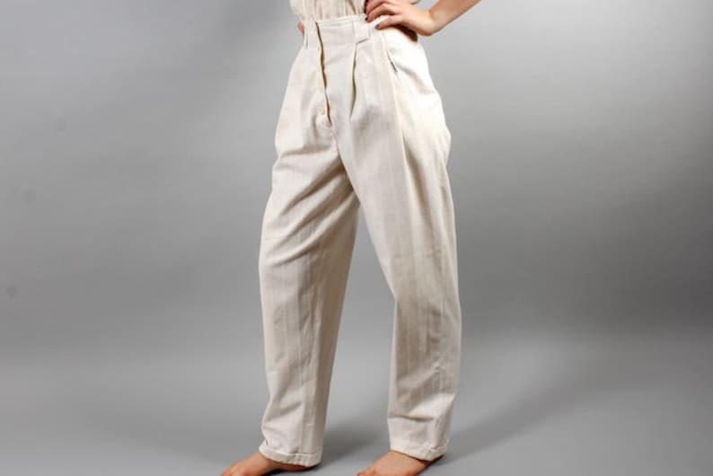 Vintage 80s Pants Champagne Pants Beige Hippie Boho Pants Summer Pants Tapered Leg Pants Pockets Hammer Pants Pleated Trouser Size Medium
