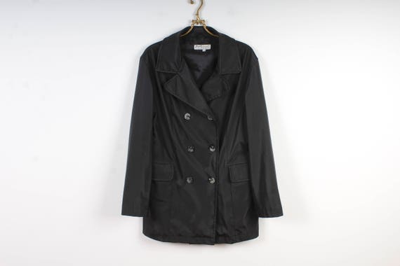 90's Women's Trench Black PVC Trench Coat Button R