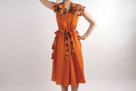 Orange Dress Vintage Midi Dress Summer 