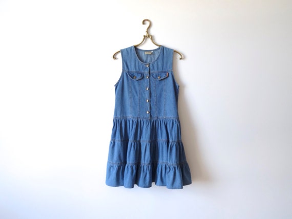 blue denim midi dress