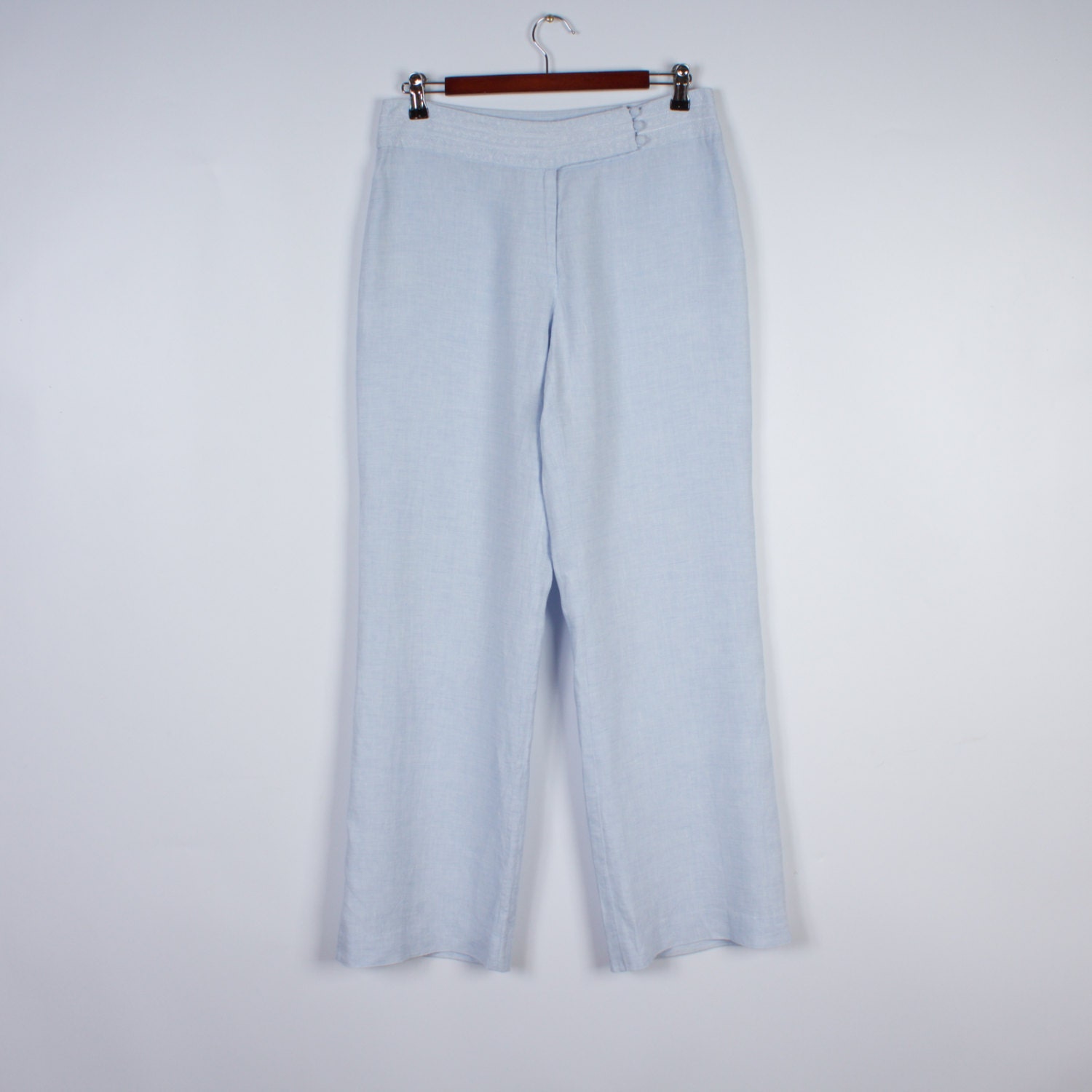 LAURA ASHLEY Blue Linen Palazzo Pants 