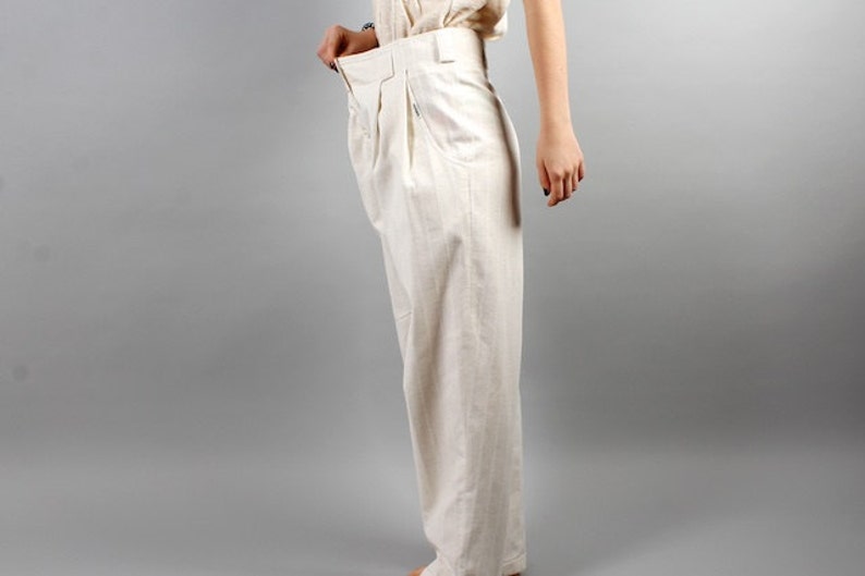 Vintage 80s Pants Champagne Pants Beige Hippie Boho Pants Summer Pants Tapered Leg Pants Pockets Hammer Pants Pleated Trouser Size Medium