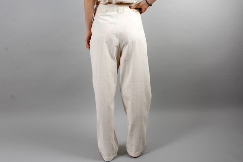 Vintage 80s Pants Champagne Pants Beige Hippie Boho Pants Summer Pants Tapered Leg Pants Pockets Hammer Pants Pleated Trouser Size Medium
