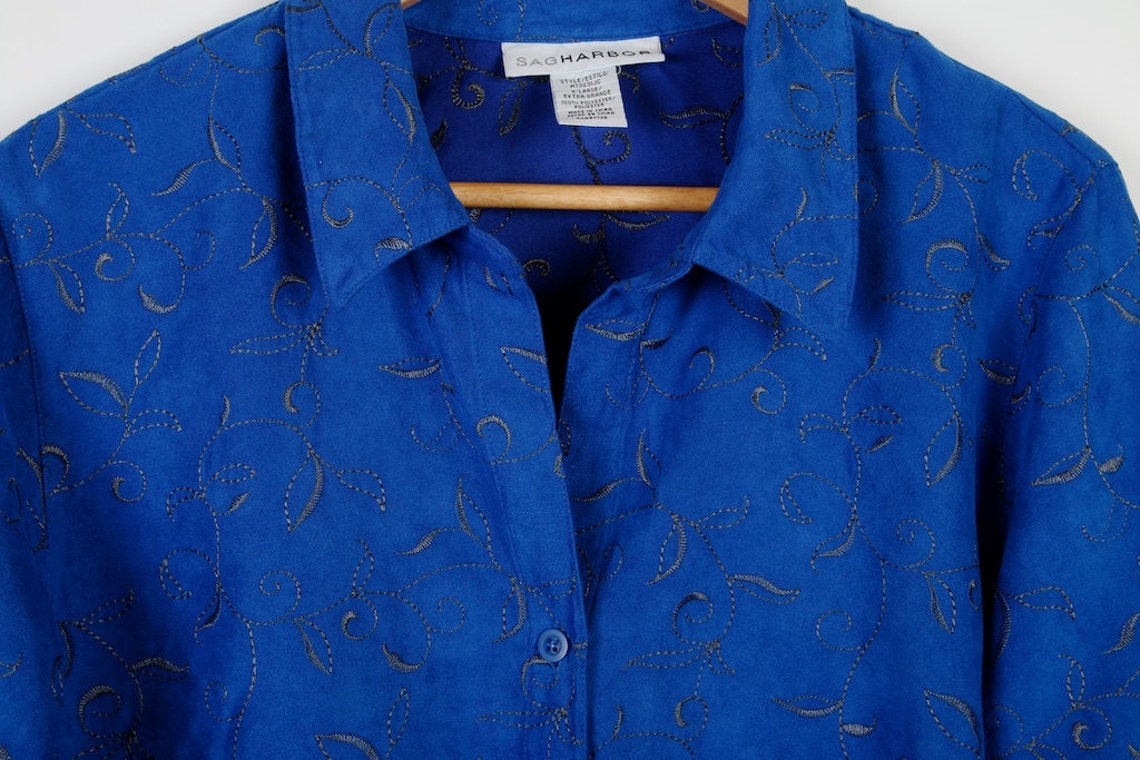 Cornflower Blue Blouse Embroidered Shirt Secretary's Long Etsy