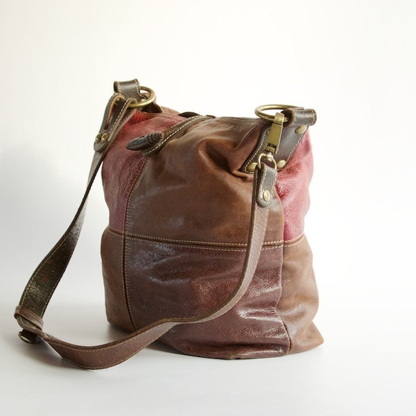Multicolored Leather Shoulder Bag Cross Body Purse Genuine Leather Hippie Boho Bag