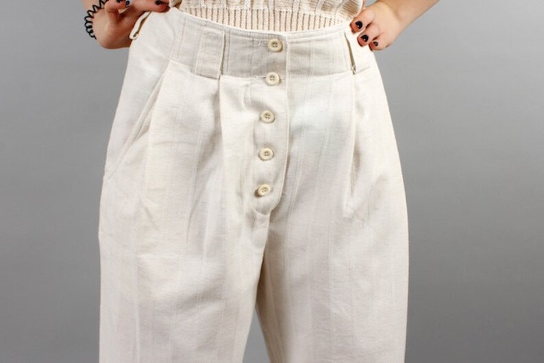 Vintage 80s Pants Champagne Pants Beige Hippie Boho Pants Summer Pants Tapered Leg Pants Pockets Hammer Pants Pleated Trouser Size Medium