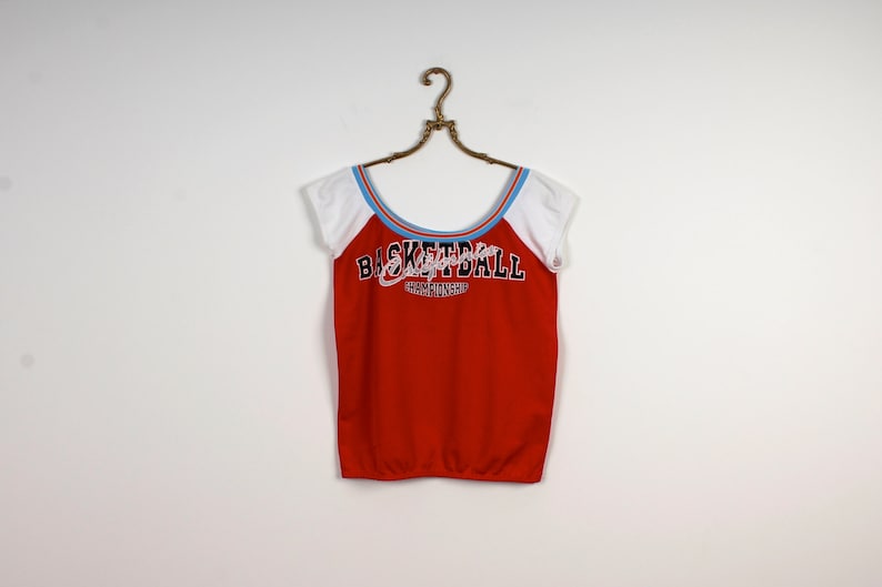 Hipster 90s Grunge Tee Shirt Dance Top Basketball Top Elastic Top Summer Top Red Cheerleader Top Short Sleeves Top Size Medium